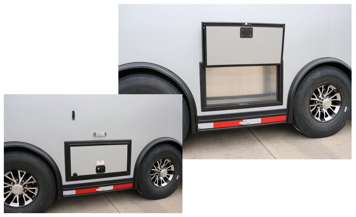 Exterior Storage Box Between Super Spread Axles - Shown With Black Anodized Exerior Trim